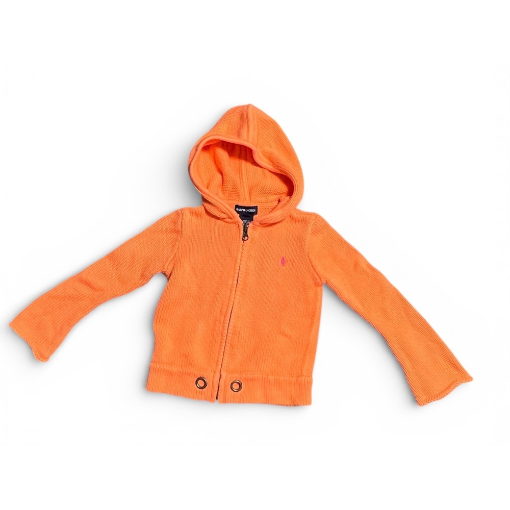 Ralph Lauren Kids Orange Cotton Zip Hoodie Jacket Size 4 Preppy Warm Pony Logo